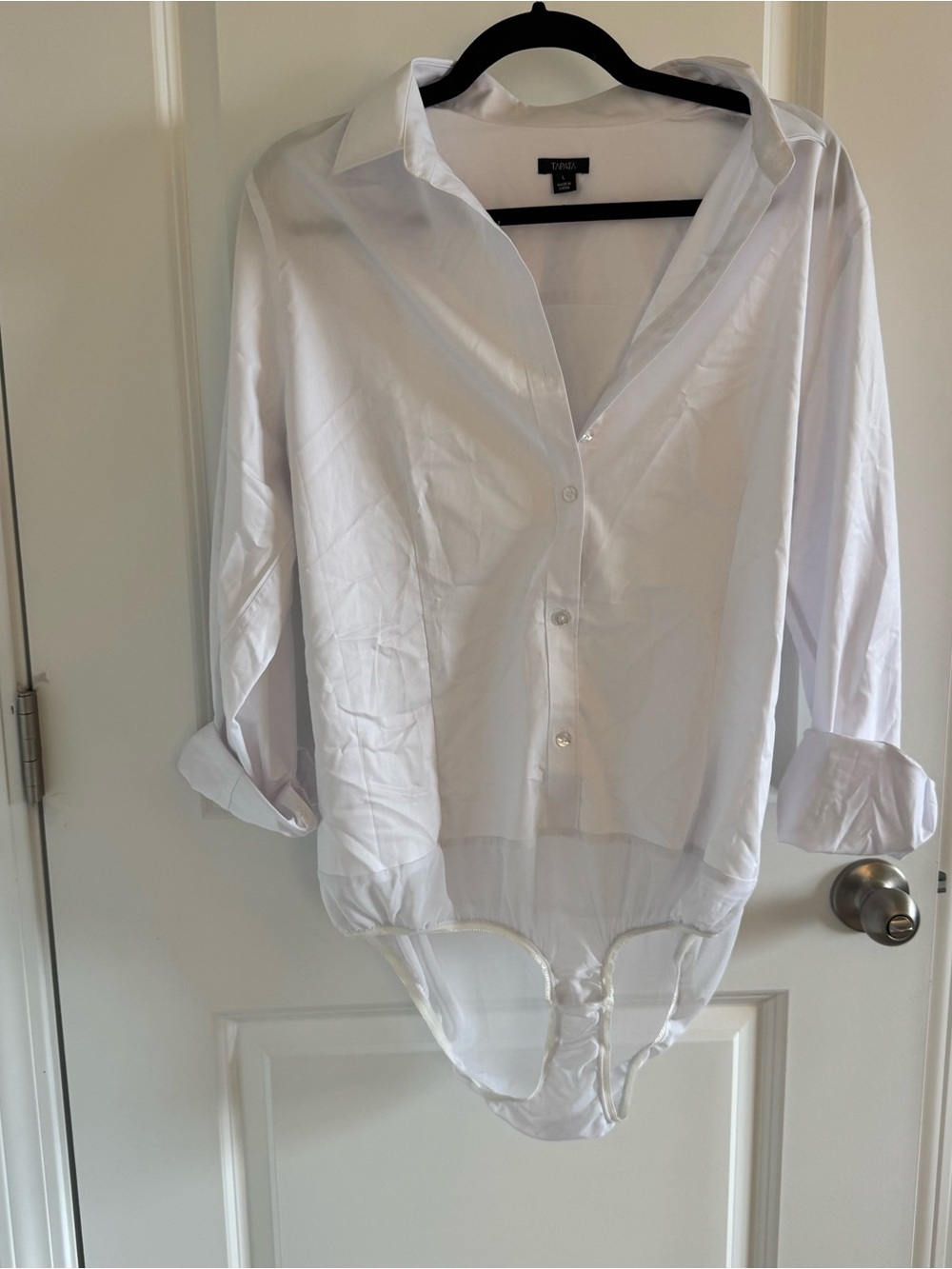 White Button-Front Bodysuit Shirt